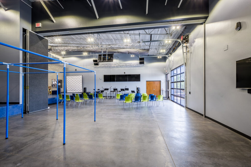 indoor student area with chairs and gathering