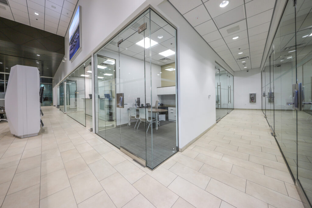 Interior office with glass walls