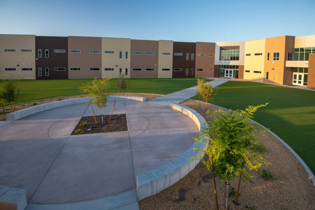 exterior view of school building and grounds